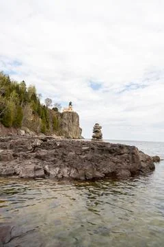 A beautiful view of Split Rock Lighthouse on the rocky coast of Lake Superior. Stock Photos
