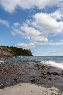 A beautiful view of Split Rock Lighthouse on the rocky coast of Lake Superior. Stock Photos