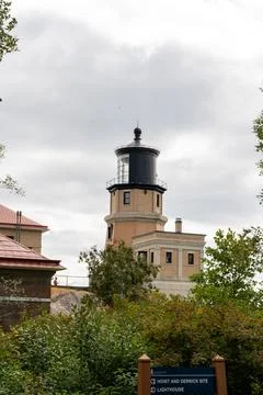 A beautiful view of Split Rock Lighthouse on the rocky coast of Lake Superior. Stock Photos