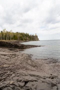 A beautiful view of Split Rock Lighthouse on the rocky coast of Lake Superior. Stock Photos