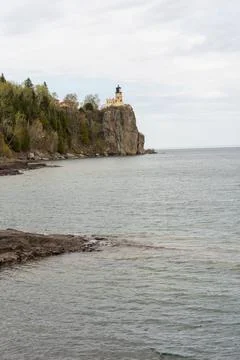 A beautiful view of Split Rock Lighthouse on the rocky coast of Lake Superior. Stock Photos