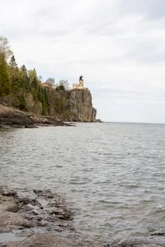 A beautiful view of Split Rock Lighthouse on the rocky coast of Lake Superior. Stock Photos