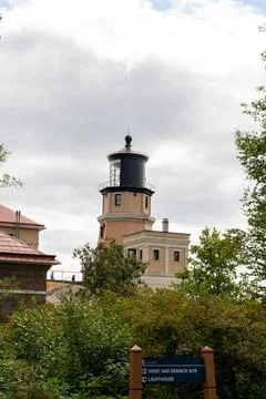 A beautiful view of Split Rock Lighthouse on the rocky coast of Lake Superior. Stock Photos