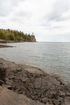 A beautiful view of Split Rock Lighthouse on the rocky coast of Lake Superior. Stock Photos