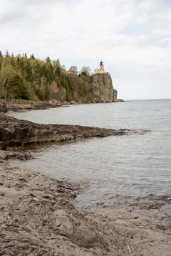 A beautiful view of Split Rock Lighthouse on the rocky coast of Lake Superior. Stock Photos