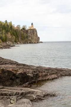 A beautiful view of Split Rock Lighthouse on the rocky coast of Lake Superior. Stock Photos