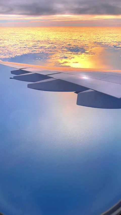 Beautiful view of the sun shining from the airplane window Vidéo 263178202