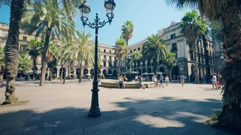 Beautiful view to a sunny square surrounded by picturesque buildings. Stock-Footage 93737212
