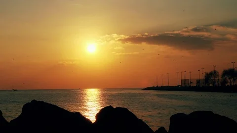 Beautiful view of the sunset on the sea Stock Footage 72133785