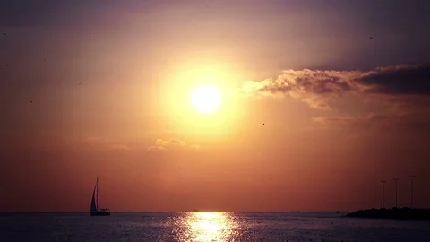 Beautiful view of the sunset on the sea Stock Footage 73956543