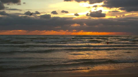 Beautiful view of the sunset on the sea Stock Footage 208468676