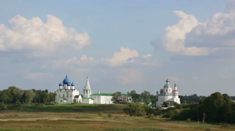 Beautiful view of the Suzdal Kremlin and Ilyinsky church. Russia Stock Footage 49468660