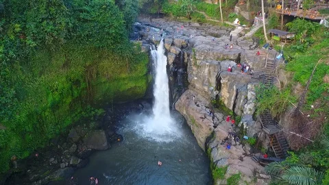 Beautiful View of Tegenungan Waterfall in the Forest From Above Stock Footage