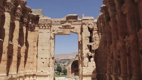 Beautiful view of the Temple of Bacchus in the ancient city of Baalbek, Lebanon Stock Footage 235566342