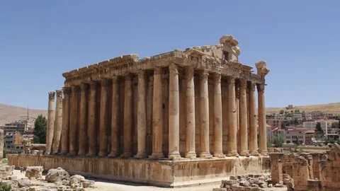 Beautiful view of the Temple of Bacchus in the ancient city of Baalbek Stock Footage 242048497