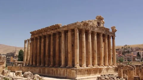 Beautiful view of the Temple of Bacchus in the ancient city of Baalbek Stock Footage 242048498
