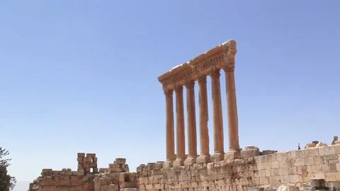 Beautiful view of the Temple of Jupiter in the ancient city of Baalbek, Lebanon Stock Footage 235566236