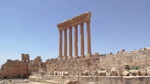 Beautiful view of the Temple of Jupiter in the ancient city of Baalbek, Lebanon Stock Footage 235566249