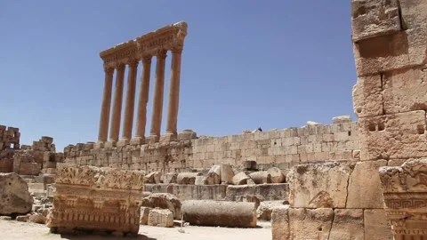Beautiful view of the of the Temple of Jupiter in the ancient city of Baalbek Stock Footage 235566255