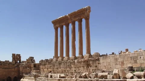 Beautiful view of the of the Temple of Jupiter in the ancient city of Baalbek Stock Footage 235566257