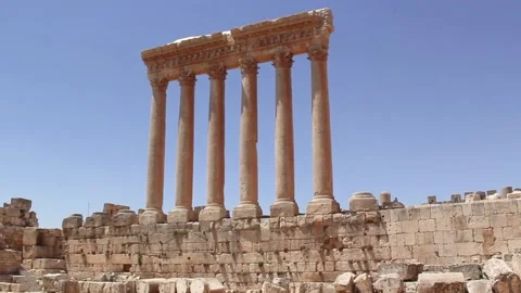 Beautiful view of the Temple of Jupiter in the ancient city of Baalbek, Lebanon Stock Footage 235566270