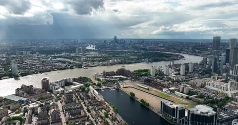 Beautiful view of Thames river and Central London from Canary Wharf Stock Footage 201445804