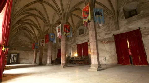 Beautiful view of the Throne Hall at Corvin Castle, Hunedoara Stock Footage 58237667