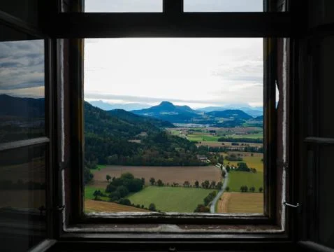 Beautiful view through the window austria Stock Photos