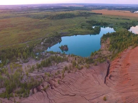 Beautiful view from the top of the hills, forests, fields and lakes. Russia Stock Footage 72868946