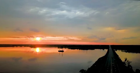 Beautiful view from the top of the river and sunset Stock Footage 101284898