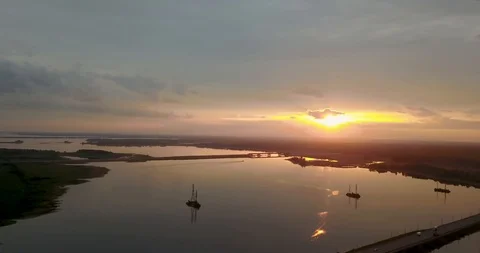Beautiful view from the top of the river and sunset Stock Footage 101284942