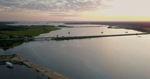 Beautiful view from the top of the river and sunset Stock Footage 101285499
