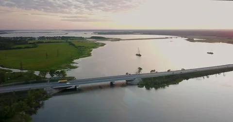 Beautiful view from the top of the river and sunset Stock Footage 101285565