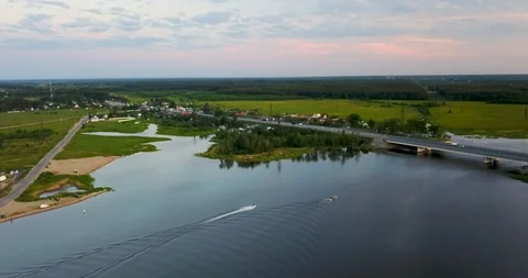 Beautiful view from the top of the river and sunset Stock Footage 101285915