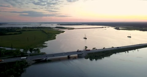 Beautiful view from the top of the river and sunset Stock Footage 101285988