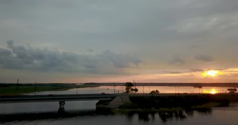 Beautiful view from the top of the river and sunset Stock Footage 101286080