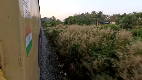 Beautiful View from a train or railway in India travelling from Indian Railways Stock Footage 231671521