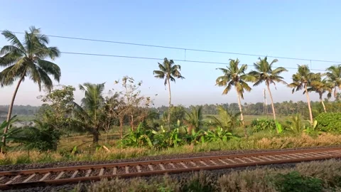Beautiful View from a train or railway in India travelling from Indian Railways Stock Footage 231672538