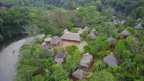 Beautiful View of Tribe Huts Stock Footage 75682308