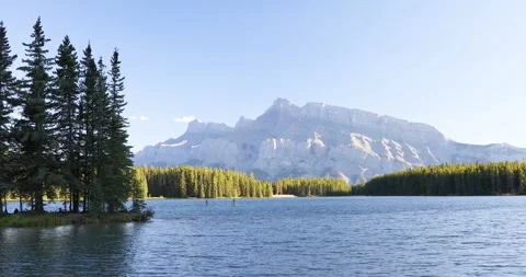 Beautiful view of Two Jake Lake in Banff National Park in Alberta Stock Footage 250879755