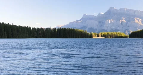 Beautiful view of Two Jake Lake in Banff National Park in Alberta Stock Footage 253343195