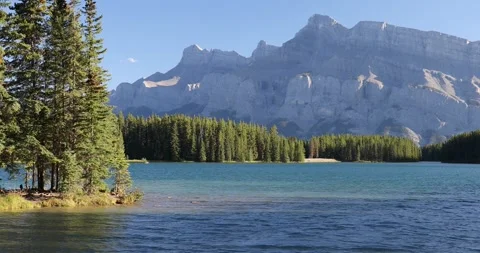 Beautiful view of Two Jake Lake in Banff National Park in Alberta Stock Footage 253343229