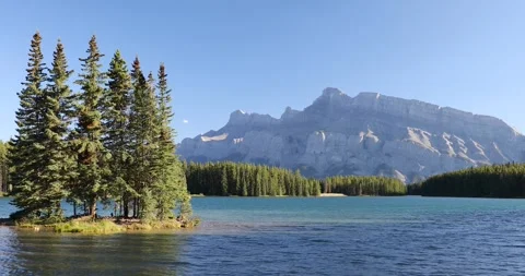 Beautiful view of Two Jake Lake in Banff National Park in Alberta Stock Footage 253343248
