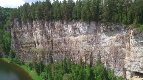 Beautiful view of ural long high cliff near river 스톡 동영상 65318086