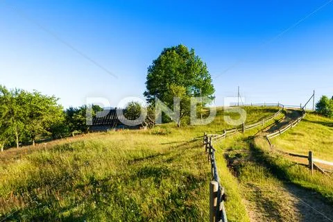 Beautiful view of village in Ukrainian Carpathian mountains Stock Photos