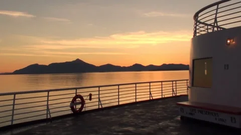 Beautiful View of Vivid Sunset From Deck of Ship at Sea in the Inside Passage Stock Footage 32360431
