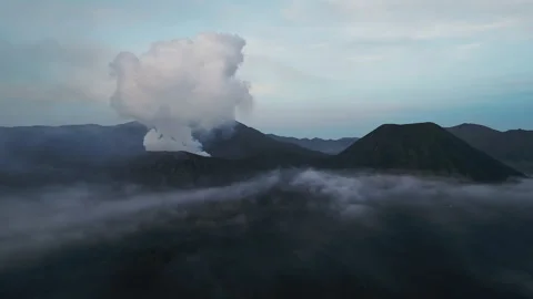 Beautiful view of volcano caldera Bromo drone view Stock Footage 276944533