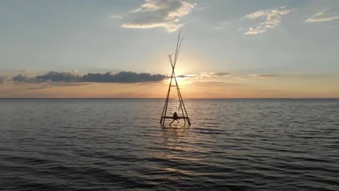 A beautiful view of the water at sunset Stock Footage 136784423