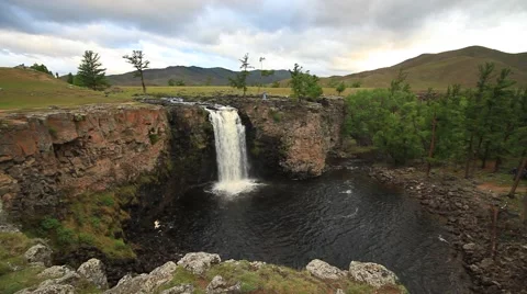 Beautiful view of the waterfall. Mongolia. Ulaan Tsutgalan. Video stock 66256304