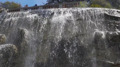 Beautiful view of waterfall in the Parc de la Colline du Chateau, Nice, tourism Stock Footage 77588874
